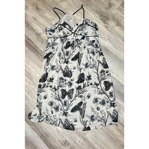 ANN TAYLOR LOFT Women's Black White Spaghetti Strap‎ Butterfly Dress Size 4
